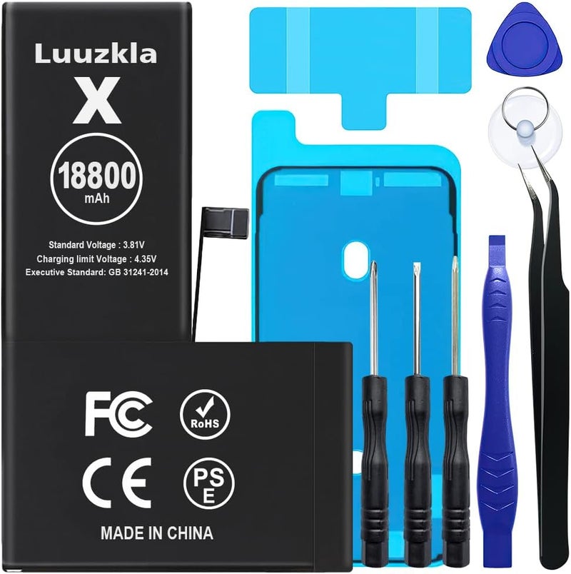 Luuzkla 18800mAh (2025 New Upgrade) Battery Compatible with iPhone X, Super Capacity Battery Replacement Compatible with iPhone X, with Full Tool Kits-0 Cycle High Capacity-24 Months Service - Image 1
